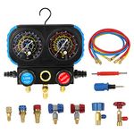 KAISAL 3 Way Manifold Gauge Set for R1234YF R404A R12 Refrigerant Dual Dial Manifold Gauge Automotive AC Gauge Set with 3PCS 5FT Hoses AC Recharge Kit with 1234YF Quick Coupler Can Tap