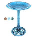 DREAM GARDEN 28 Inch Height Polyresin Birdbaths Lightweight Antique Outdoor Garden Pedestal Bird Bath Blue