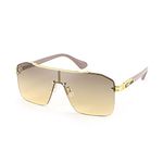 Karsaer Unisex Oversized Stylish One Piece Frameless Non-Polarized Sunglasses Flat Top Chic Big Gold For Men Women Trendy Crafted Glasses B5051, Gold Frame & Grey,Tea Lens