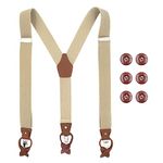 Beaface Men Braces with Buttons and Strong Clips, Heavy Duty Braces for Men Trousers Button End, Vintage Suspenders Braces for Men Elastic Adjustable Y Shape 1.4" Wide (Beige)