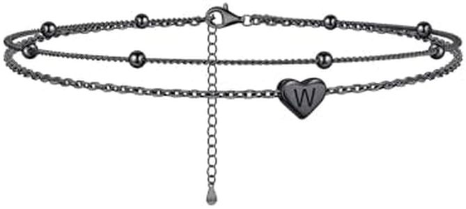 ChicSilver Anklet Bracelets for Women Black Ankle Bracelets Layered Beaded Anklets for Women Hypoallergenic Heart Anklet With Initials Summer Beach Anklets
