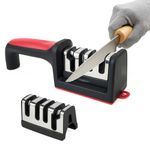 4-in-1 Manual Knife Sharpener for Kitchen – Sharpen Straight, Serrated & Scissor Blades | Tungsten Steel & Ceramic Sharpening System | Non-Slip Base, Ergonomic Handle, Extra Replaceable Head Included