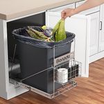 BONADOM Pull Out Kitchen Trash Cans Hidden Under Cabinet for 7-11 Gallon with Removable Front Basket for Garbage Bag Storage Slide Out Kit Under Sink Chrome(Trash Can Not Included)