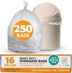 PlasticMill Heavy Duty Trash Bags - Clear Garbage Bags - Plastic Trash Bags - Kitchen, Bathroom, Office Garbage Bags, Trash Can Liners - 12-16 Gallon, 1 Mil, 24"x31" (250-Count)