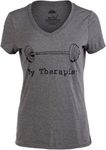 Ann Arbor T-shirt Co. My Therapist (Barbell) | Funny Workout Working Out Weight Lifting Lifter V-Neck Women - Grey - Medium