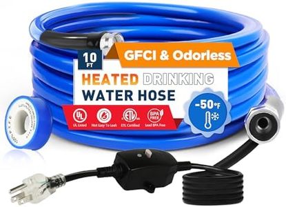 10 FT Heated Drinking Water Hose, -50°F（-46°C） Heated Water Hose for RV with Leakage Protection for 5/8" Inner, Self-Regulating Hose Water Heater with 3/4" NH Fittings for RV & Garden
