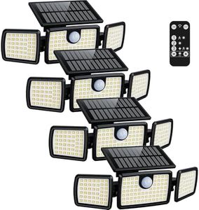 Solar Lights Outdoor, Quick Charge Solar Motion Deck Lights Outdoor for Deck with High Brightness, Larger Built-in Tempered Glass Panel, Sensitive PIR Motion Inductor (Remote,4 Pack)