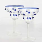 Gökotta Margarita Glass Blue Polka Dot | Handblown Modern Crystal Cocktail Glasses | Set of 2