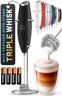 Zulay Kitchen Powerful Milk Frother Wand With Duracell Batteries - Ultra Fast Handheld Drink Mixer - Electric Whisk Foam Maker for Coffee, Lattes, Cappuccino & Matcha - Triple Whisk - Black