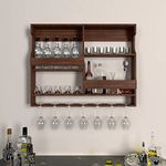 Genuine Decor Small Wooden Wall Cellar Cup Holder Bar Cabinet Wine Glass Holder Rack and Glass Holder with Extra Space (Mahogany, Hanging Shelves)