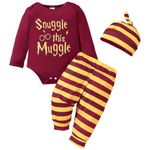 Asmea Baby Boy Clothes Snuggle This Muggle Infant Long Sleeve Romper + Striped Pants + Hat Harry Baby Clothes Baby Shower Gifts Newborn Baby Boy Gifts 3PCS Personalised Baby Clothing Set Red