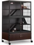 HABUTWAY 60''H Metal Large Ferret Cage, Rolling Chinchilla Cage with Removable Ramps& Double Door, with Locker, Small Animal Cage, Rat Indoor Wooden Pet Crate Furniture