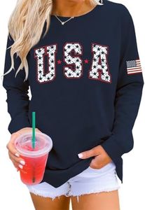Dressmine Womens Fourth Of July American Flags Shirt Knit Long Sleeve Top Crewneck Print Sweater USA Clothes Navy Blue Medium