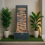 EXPLEASIA Rippled Slate 4ft Water Fountain | Indoor & Outdoor Living Room Garden Balcony Decor | Vastu Shastra | Dark Grey | 120x44x31 cm