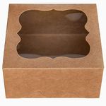 ONE MORE 6"x6"x3"Brown Bakery Boxes with pvc Window for Pie and Cookies Boxes Small Natural Kraft Paper Box 6x6x3inch,Pack of 15 (Brown,15)