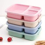 TIMESETL 4 Pack Meal Prep Containers with Lids, 3-Compartment Meal Prep Wheat Straw Bento Boxes, Food Storage Containers Lunch Containers with Compartments for K ids, Adults