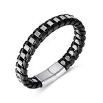 Hot And Bold Stainless Steel and Leather Bracelets for Men - Rugged Elegance, Timeless Style (Silver)