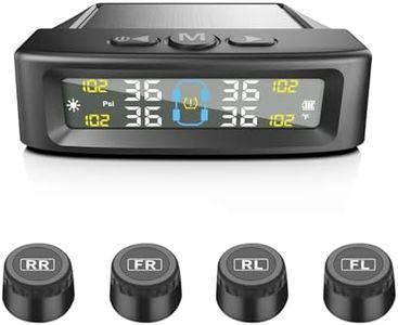 Tire Pressure Monitoring System with 4 External sensors, TPMS Tire Pressure Monitor System & 6 Alarm Modes, Solar & USB Charge, Easy to Install, LCD Real-time Display, Auto Sleep Mode