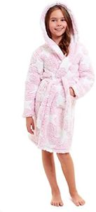 Slumber Hut® Girls BORG Snuggle Fleece Dressing Gown Hooded Luxury Robe - Matching Ladies Grey Star Childrens Sizes Child UK Years, Borg Fleece Pink Star (CHILDS), 13 Years