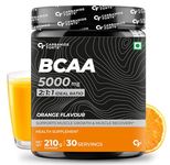 Carbamide Forte BCAA 5000mg Supplement for Men & Women 7g Serving with Ideal 2:1:1 Ratio | BCAA Pre Workout Powder with Amino Energy for Muscle Growth & Muscle Recovery - Orange Flavour - 210g