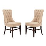 WOODBURY TREE Modern Button Tufted Dining Chairs, Luxury Sheesham Wood & Premium Velvet, Comfy Accent Chairs for Living Room, Bedroom, Chairs with Nail Heads (Set of 2) (Beige)