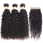 BLISSHAIR Water Wave Bundles with Closure Wet and Wavy Human Hair 3 Bundles with 4x4 Lace Closure 100% Brazilian Virgin Hair Extensions Hair Bundles Water Curly Hair (10 10 10+8inch)