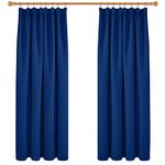 Deconovo Solid Pencil Pleat Curtains Thermal Insulated Curtains Tape Top Blackout Curtains for Bedroom 46 x 72 Blue Two Panels