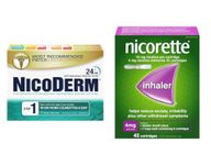 Nicorette Nicotine Inhaler (4mg Delivered, 42 Cartridges) + Nicoderm Step 1 Clear Patches (21 mg/Day, 7 Count) Quit Smoking and Smoking Cessation Aid Bundle