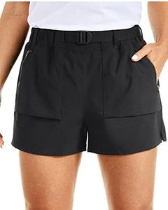 CRZ YOGA Short de Randonnée Léger pour Femme avec Poches Short Extensible à Séchage Rapide - 7cm Noir 40