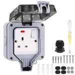 Powerole Single Outdoor Socket Waterproof Socket, Wall Electrical Outlets, IP66 13Amp 1 Gang Switched Socket Cover, Outdoor Weatherproof Wall Plug Socket Box