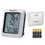 ThermoPro TP-60S Digital Hygrometer Indoor Outdoor Thermometer Humidity Monitor, with Temperature Gauge Meter, Wireless, 200ft/60m Range, White