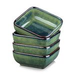 vancasso Stern Green 4-Piece Saucer Dish Set, Reactive Glaze Dipping Snack Bowl, Ceramic Small Serving Dish/Condiment Dish/Seasoning Bowl/Sushi Soy Dish, Square. (9.5x9.5x3.8cm)