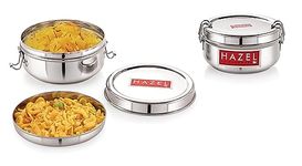 HAZEL Stainless Steel Traditional Design Tiffin Lunch Container with Locking Clip Set of 2, 500 & 700 ML