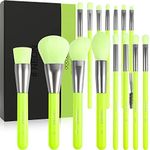 Docolor Makeup Brushes 15Pcs Make Up Brushes Premium Gift Synthetic Kabuki Foundation Brush Blending Face Powder Blush Concealers Eyeshadow Brushes Professional Makeup Brush Set, Neon Green