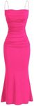 Milumia Women's Long Slip Dress Ruched Spaghetti Strap Sleeveless Fishtail Bodycon Maxi Cami Dress Hot Pink X-Small