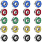 Esforzarse 20 Pcs Longboard Roller Skate Bearing, Mini Ball Bearings, Deep Groove Ball Bearing for Skateboards, Furniture Wheel(5 Colors)