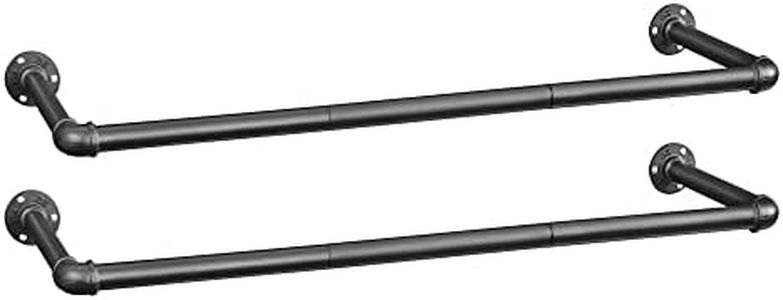 SONGMICS Portemanteaux Muraux, Lot de 2, Barres de Suspension pour Vêtements en Tuyaux Industriels, Gain de Place, 92 x 30 x 7,5 cm, Installation Facile, pour Petit Espace, Noir HSR67BK02