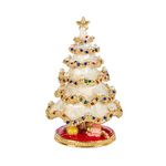 QIFU Hand Painted White Christmas Tree Shape Jewelry Trinket Box With Rich Enamel And Sparkling Rhinestones, Unique Gift for Christmas