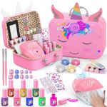 Nail Art Kit for Girls, Quick Dry Nail Polish Kit Non Toxic with Nail Dryer and Storage Case, Kids Nail Polish Set for Girls Ages 6-12 Years Old, Ideal Birthday Gifts for Girls 6-12