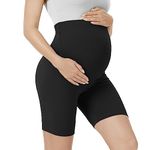 VALANDY Maternity Shorts Over Belly Biker Shorts High Waisted Short Leggings Athletic Workout Running Yoga Pregnancy Pants Black