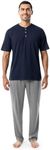 Fruit of the Loom Men's 2-Piece Jersey Knit Pajama Set, Navy/Grey Heather, Large