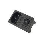 Electronic Spices C14 Ac 250v 10a Panel Mount Plug Adaptor Power Socket Connector 3 Pins With Black Color Rocker Switch and Fuse Slot