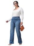 Miss Chase A+ Women's Wide-Leg Mid Rise Regular Length Blast Effect Denim Jeans (APSS25DEN78-10-446-44, Frost Blue, 44)