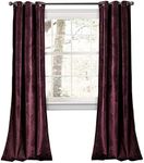 Lush Decor Prima Velvet Curtains Color Block Light Filtering Window Panel Set for Living, Dining, Bedroom (Pair), 38" W x 84" L, Plum