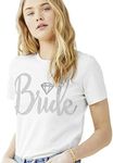 Bride Shirt White - Rhinestone Diamond Bride T-Shirt - Bride Tshirts for Bachelorette Party - Small - White Tee(DiamBrd RS) Wht/Sml