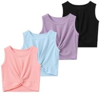 Fdqin Girls 4 Pack Athletic Tank Tops Ribbed Knit Sleeveless Cute Crop Tops Kids Clothes Size 7-8Y