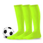 Soccer Athletic Softball Baseball Sports Team Cushion Socks for Kids 3-Pairs (Youth (5-7), Neon Green)