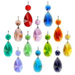 12pcs 38mm Teardrop Crystal Chandelier Prisms Parts with Glass Octagon Beads Chain for Chandeliers, Wedding Party, Christmas Decoration GOLDENHAITAI (Multi Color)