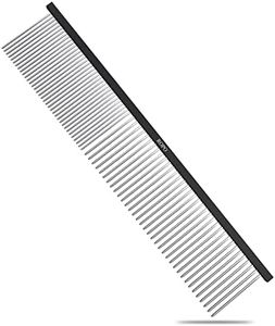 ROPO Dog Comb Tool for Removing Matted Fur - Pet Dematting Comb with Rounded Teeth and Non-Slip Grip Handle - Prevents Knots and Mats for Long and Short Haired Pets (Square handle, Black)