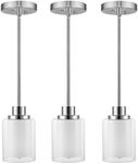 Eidonta 1-Light Mini Pendant Light Fixtures, 3 Pack Modern Brushed Nickel Hanging Ceiling Light with Dual Glass, Adjustable Height